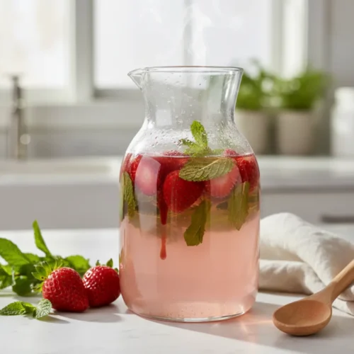 Beautiful plated Strawberry Top Infused Water