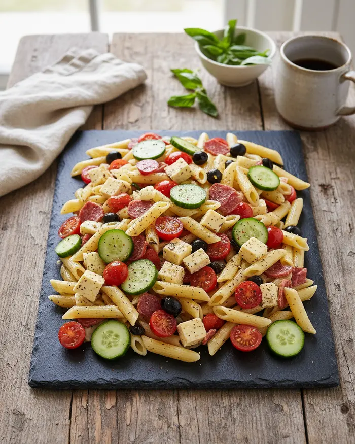 Summer Pasta Salad Recipe with Fresh Vegetables 4 final plated dish