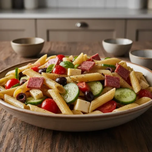 Beautiful plated Summer Pasta Salad