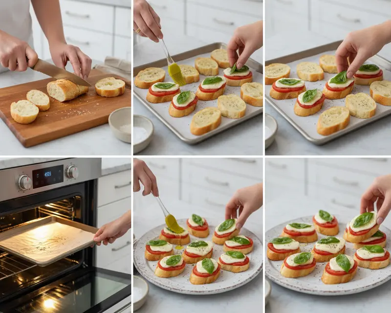 Easy Tomato Basil Mozzarella Crostini Recipe 3 cooking process