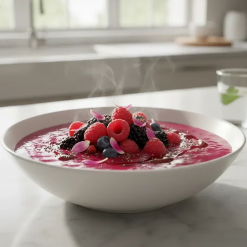 Beautiful plated Vitex Progesterone-Supporting Berry Smoothie