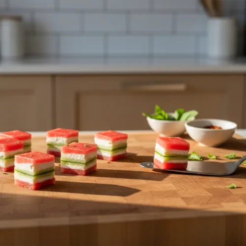 Beautiful plated Watermelon Cucumber Bites