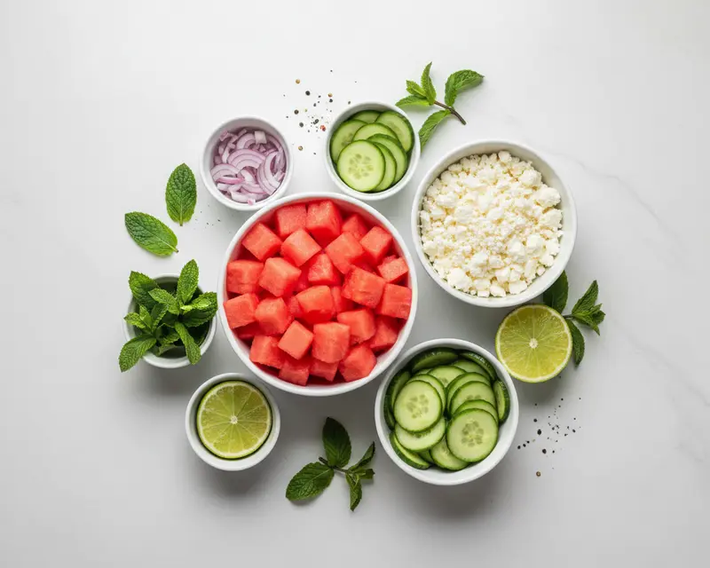 Fresh Watermelon Feta Cucumber Salad Recipe 2 ingredients