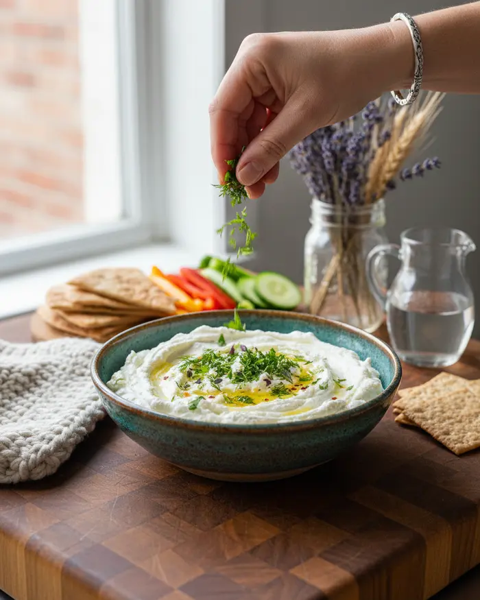 Creamy Whipped Feta Dip Recipe 4 final plated dish