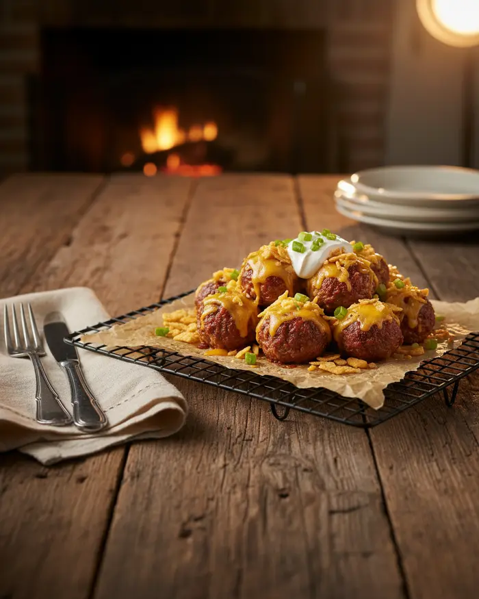 Easy 5-Ingredient Crockpot Frito Pie Meatballs 4 final plated dish