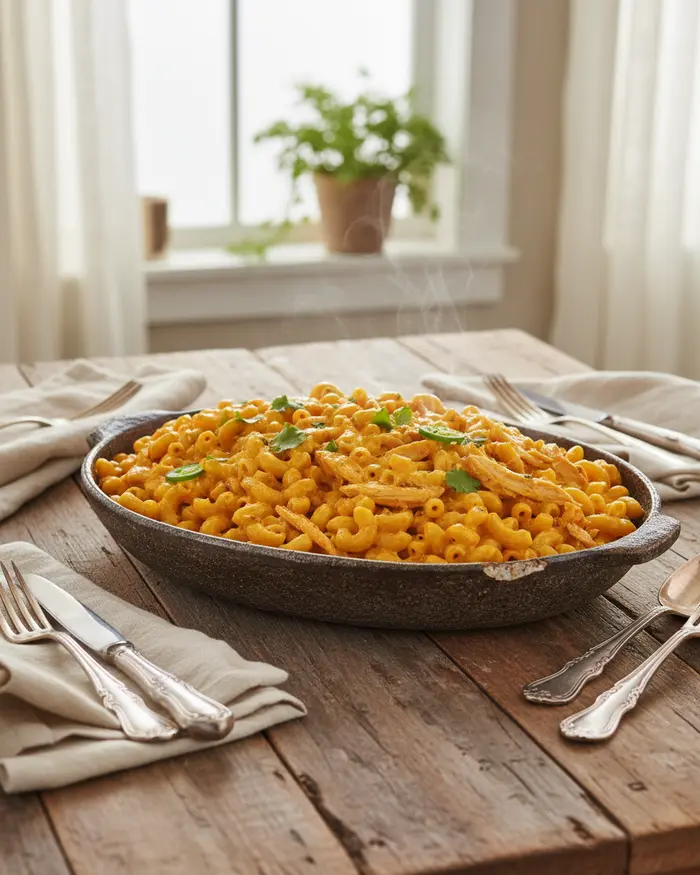 5-Ingredient Crockpot Queso Chicken Mac & Cheese 4 final plated dish