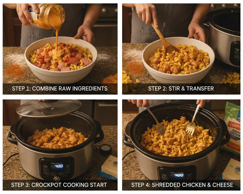 5-Ingredient Crockpot Queso Chicken Mac & Cheese 3 cooking process
