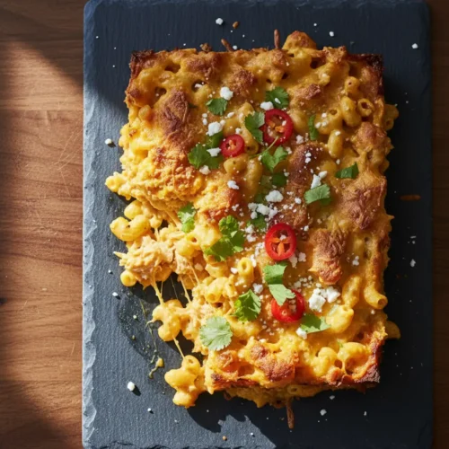Beautiful plated 5-Ingredient Crockpot Queso Chicken Mac & Cheese