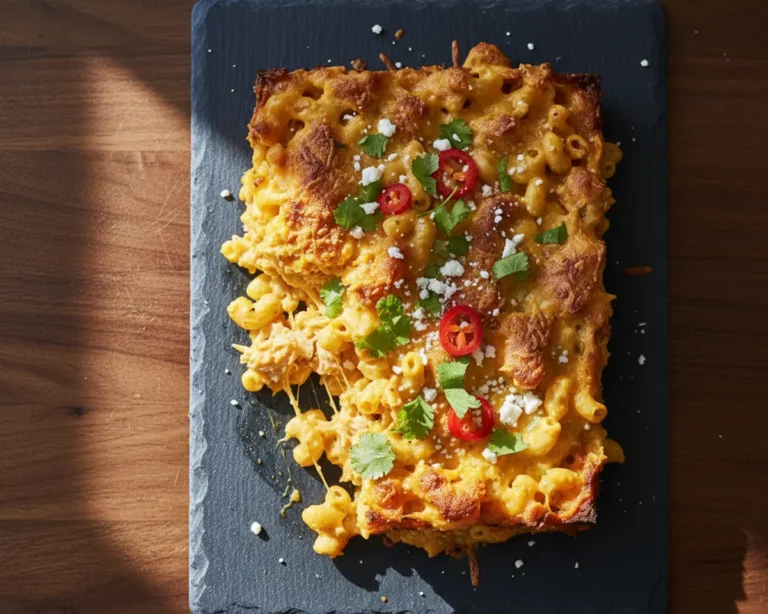 Beautiful plated 5-Ingredient Crockpot Queso Chicken Mac & Cheese