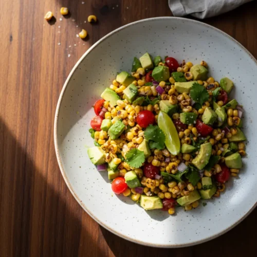 Beautiful plated Avocado Corn Salsa