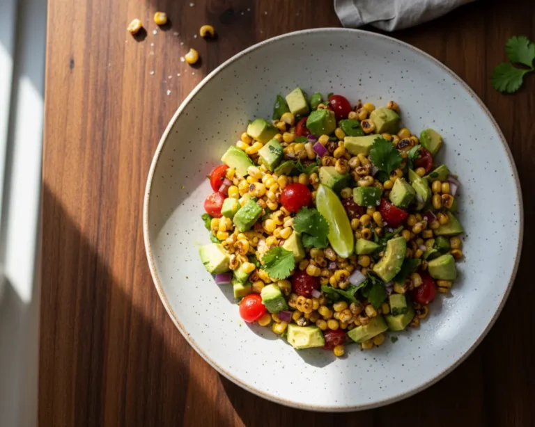 Beautiful plated Avocado Corn Salsa