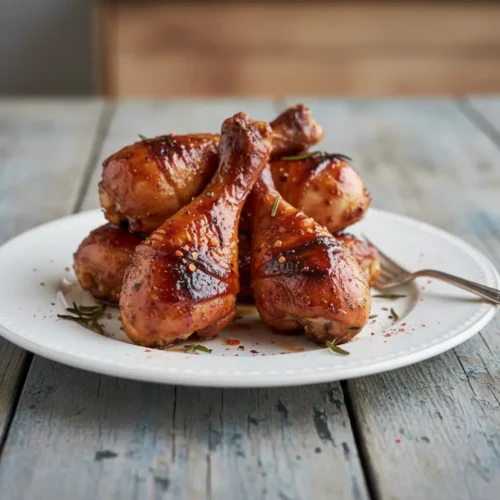 Beautiful plated BBQ Chicken Drumsticks