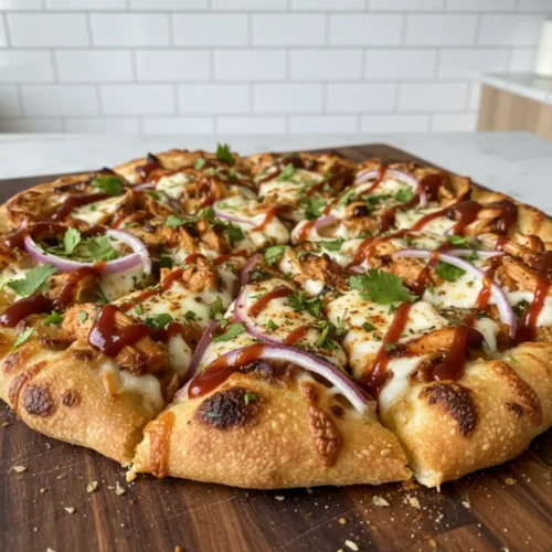 Beautiful plated BBQ Chicken Flatbread