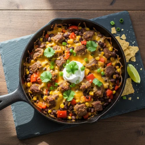 Beautiful plated Beef Burrito Skillet