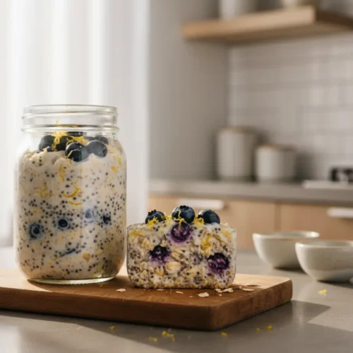 Beautiful plated Blueberry Lemon Overnight Oats