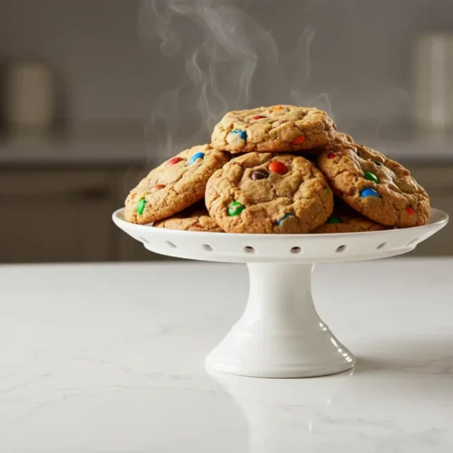 Beautiful plated Brown Butter M&M Cookies