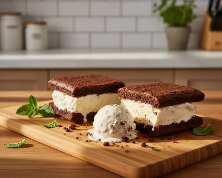 Beautiful plated Brownie Ice Cream Sandwiches