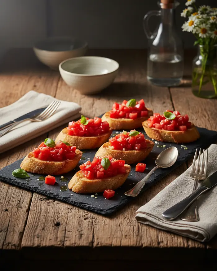 Classic Bruschetta Crostini 4 final plated dish