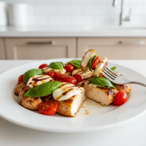 Beautiful plated Caprese Chicken Skillet
