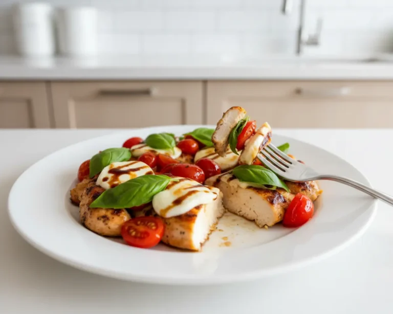 Beautiful plated Caprese Chicken Skillet
