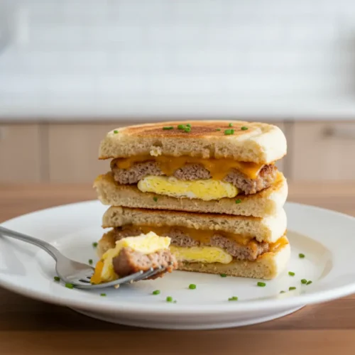 Beautiful plated Freezer Breakfast Sandwiches