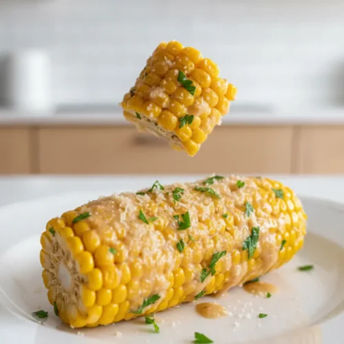 Beautiful plated Garlic Parmesan Corn on the Cob