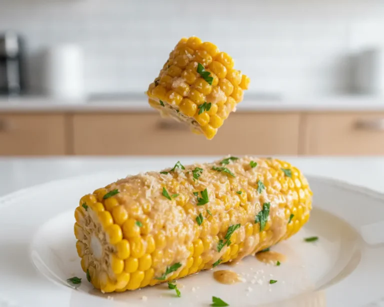 Beautiful plated Garlic Parmesan Corn on the Cob