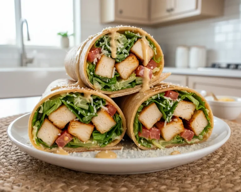 Beautiful plated Grilled Chicken Caesar Wraps