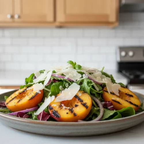 Beautiful plated Grilled Peach Salad