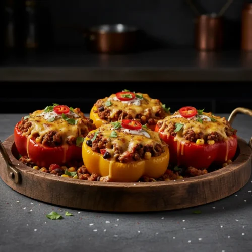 Beautiful plated Ground Turkey Stuffed Peppers