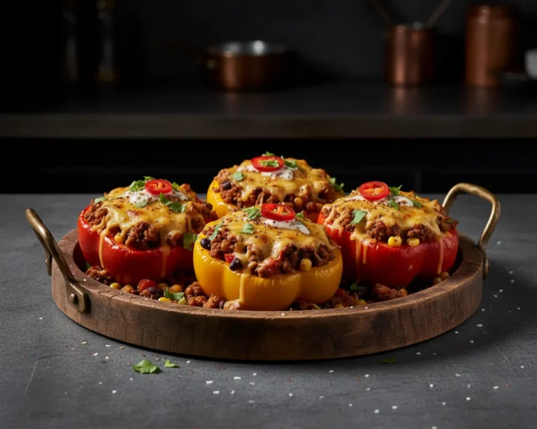Beautiful plated Ground Turkey Stuffed Peppers