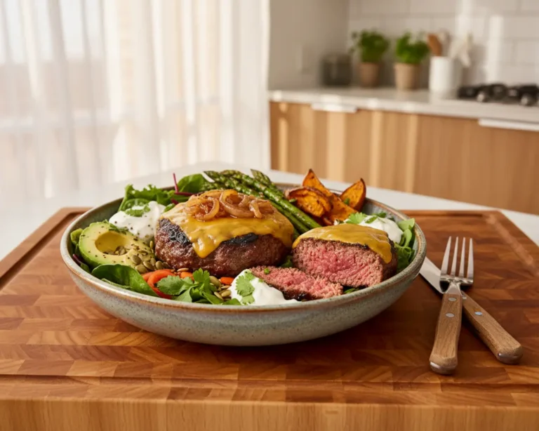 Beautiful plated Healthy Burger Bowls