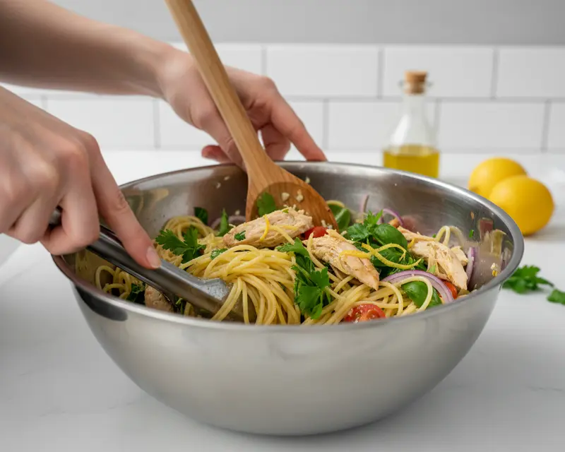 Easy Lemon Garlic Chicken Pasta 3 cooking process