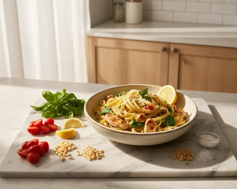 Beautiful plated Lemon Garlic Chicken Pasta