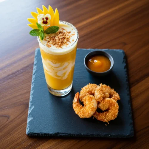 Beautiful plated Mango Coconut Cocktail