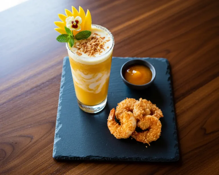 Beautiful plated Mango Coconut Cocktail