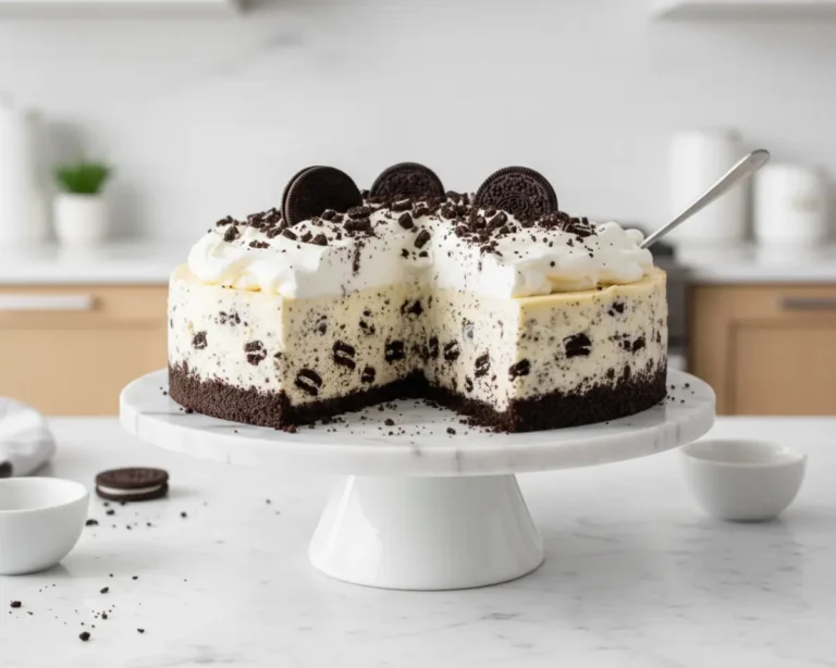 Beautiful plated No-Bake Oreo Cheesecake