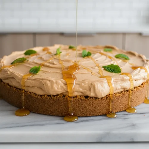 Beautiful plated No-Bake Peanut Butter Pie