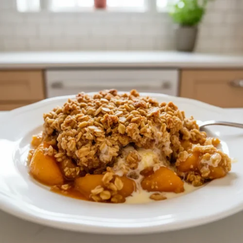 Beautiful plated Peach Crisp for a Crowd