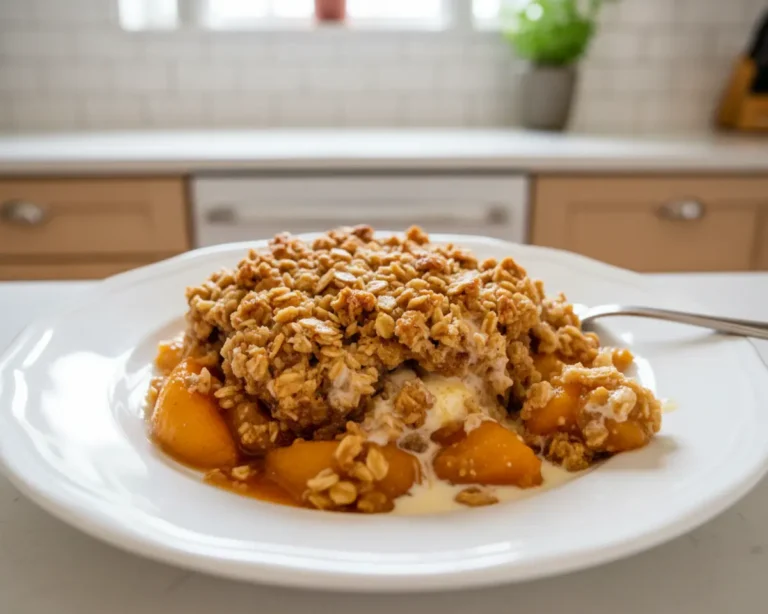 Beautiful plated Peach Crisp for a Crowd