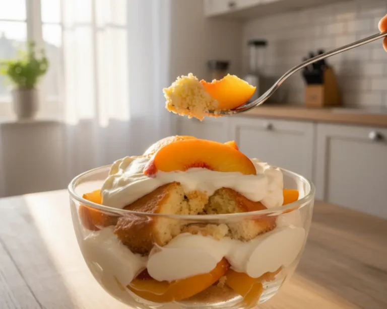 Beautiful plated Peach Shortcake Trifles