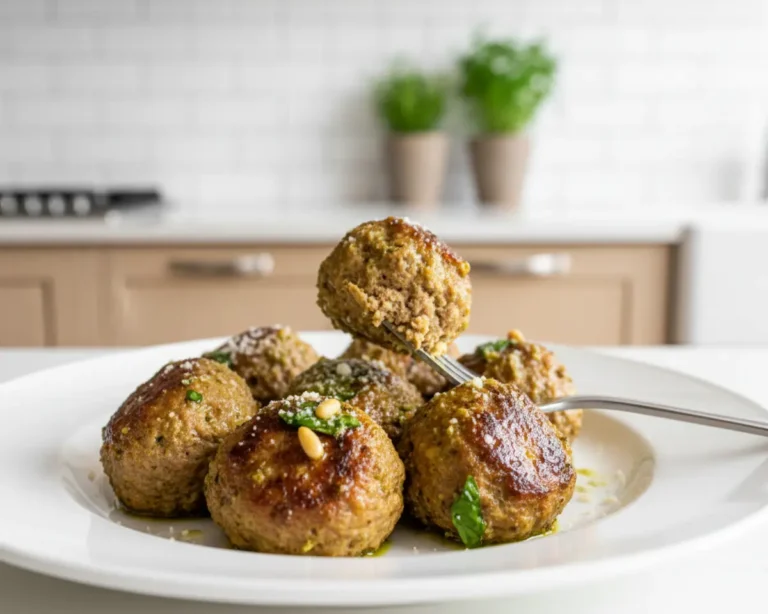 Beautiful plated Pesto Turkey Meatballs