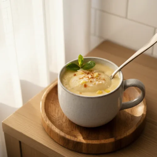 Beautiful plated Pineapple Coconut Smoothie