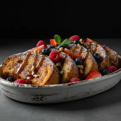 Beautiful plated Protein French Toast Bake