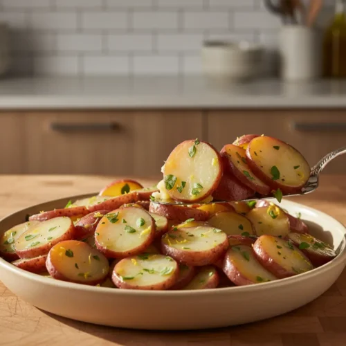 Beautiful plated Red Potato Salad No Mayo