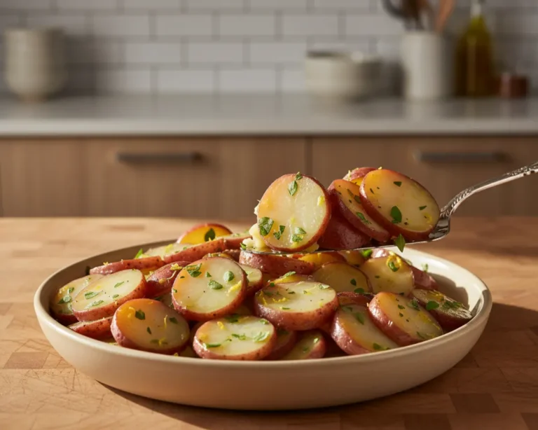 Beautiful plated Red Potato Salad No Mayo