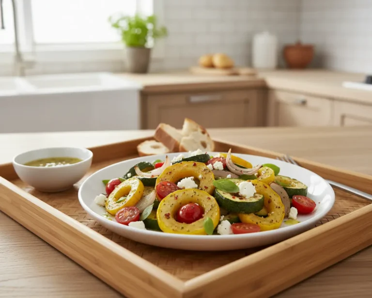 Beautiful plated Roasted Zucchini and Squash