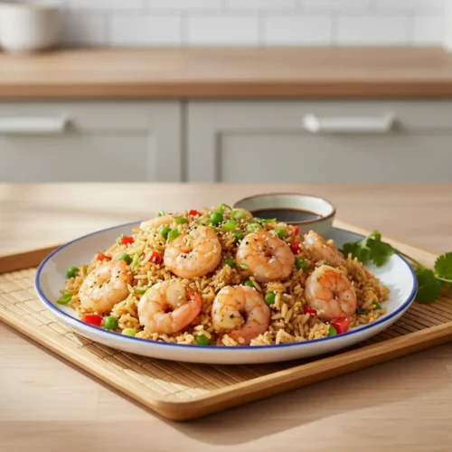 Beautiful plated Shrimp Fried Rice
