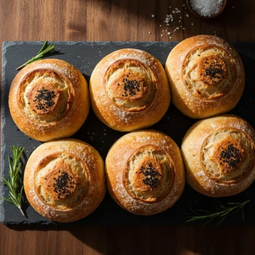 Beautiful plated Sourdough Hamburger Buns