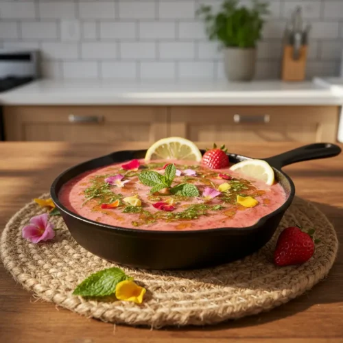 Beautiful plated Strawberry Lemonade Mocktail